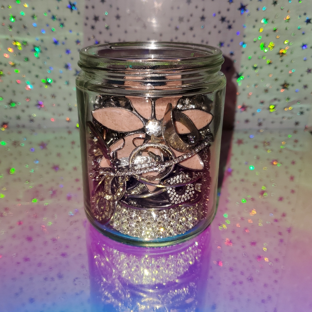 Elegant Glass Jar with Pink and Silver Accents